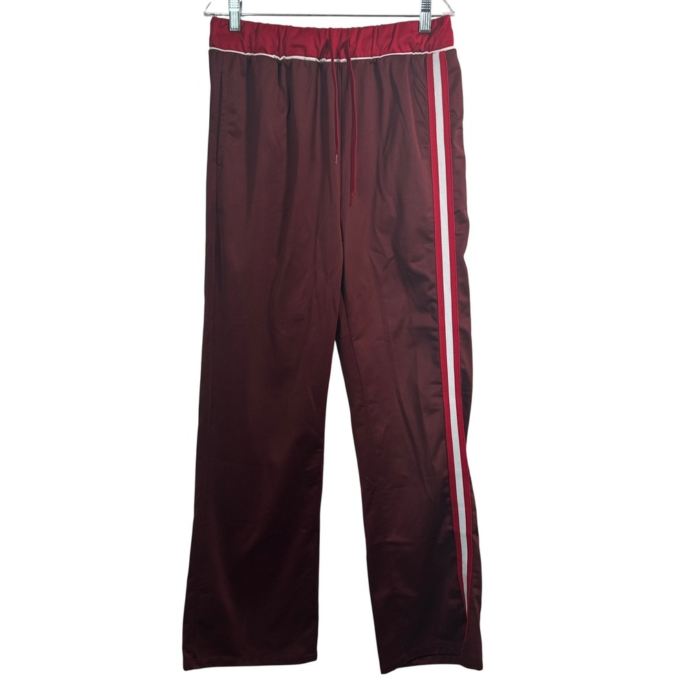 Coca-Cola Track Pants Small Burgundy Red Side Stripe Wide Leg Logo Lounge